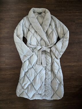 Eddie Bauer Quilted Down Robe in Light Gray